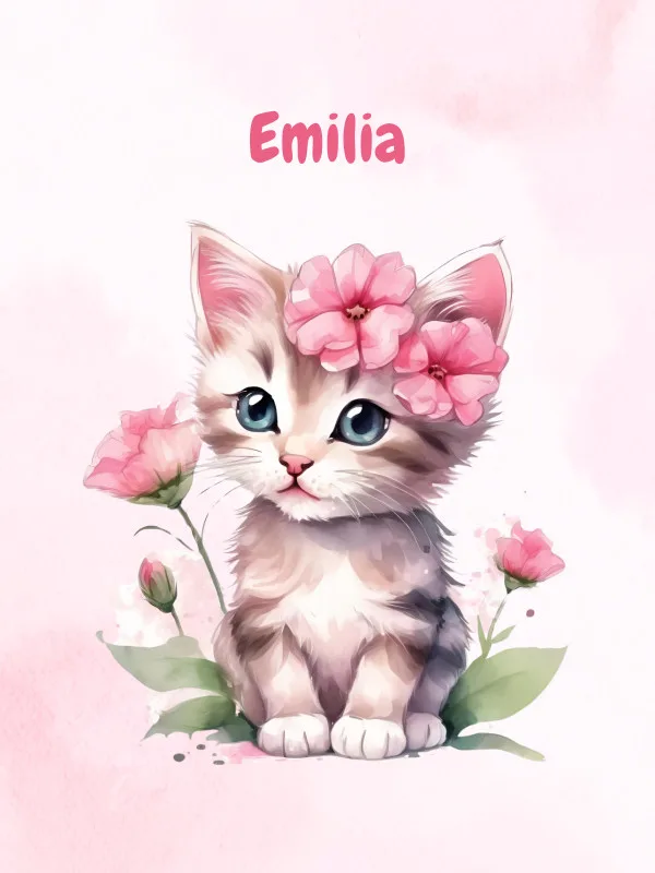 Wohndecke mit Namen personalisierbar, Kuscheldecke, Namensdecke mit süßem Kätzchen, Geschenkidee Geburtstag Motiv Katze rosa 140 x 200 cm