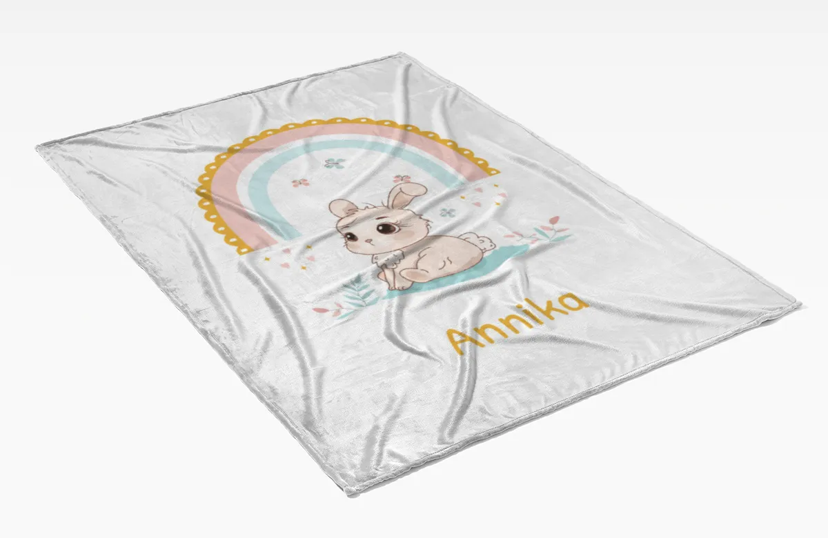 Babydecke Häschen mit Regenbogen - mit Namen personalisierbar Hase 75 x 100 cm