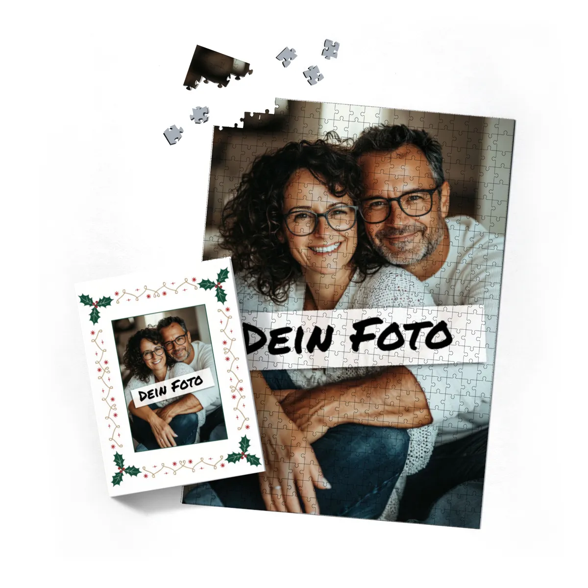 Fotopuzzle mit eigenem Bild - Fotopuzzle selbst gestalten 1000 Teile - Schachtel Weihnachtsbordüre - 1000 Teile Puzzle mit Foto - Geschenk Weihnachten Xmas2 1000 Teile Quer