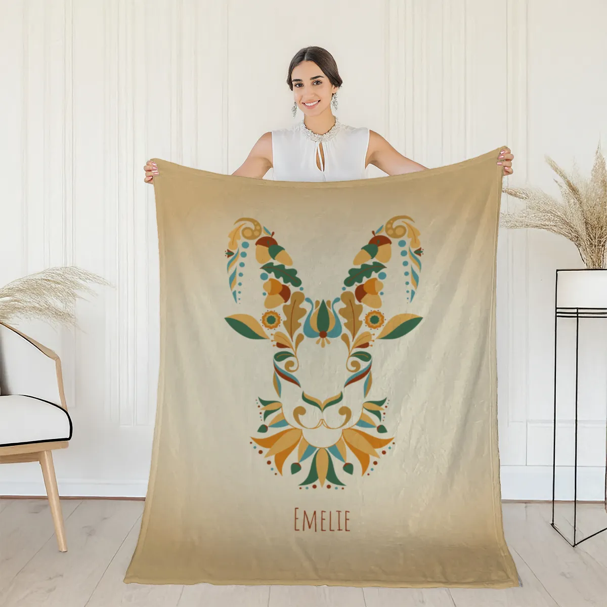 Sternzeichen Wohndecke Wassermann floral mit Namen personalisierbar
