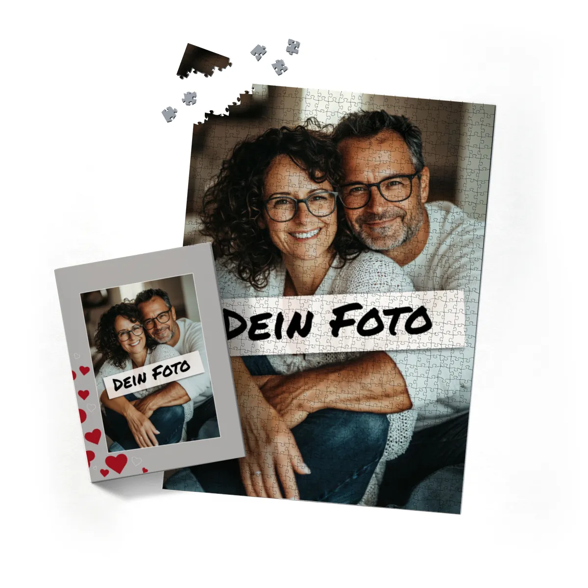 Fotopuzzle mit eigenem Bild - Fotopuzzle selbst gestalten 500 Teile - Schachtel Herzen - 500 Teile Puzzle mit Foto - Geschenk Geburtstag Valentinstag Herzen 500 Teile Quer