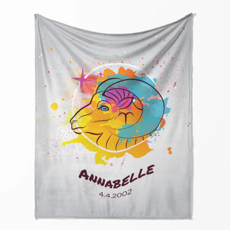 Sternzeichen Wohndecke Widder Splashes mit Namen personalisierbar