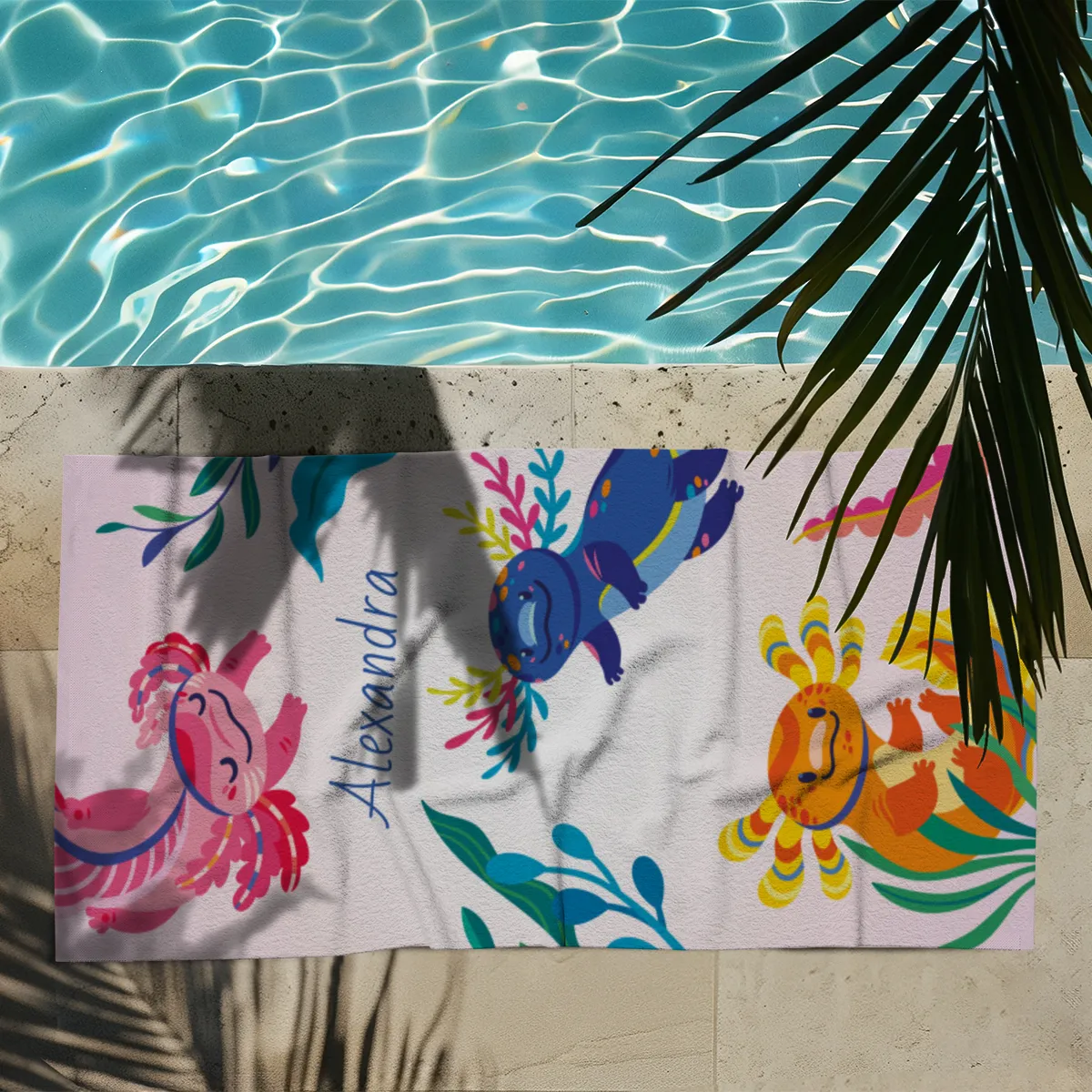 Duschtuch mit Namen personalisierbar - personalisiertes Namens-Duschtuch mit Wunschtext - Axolotls