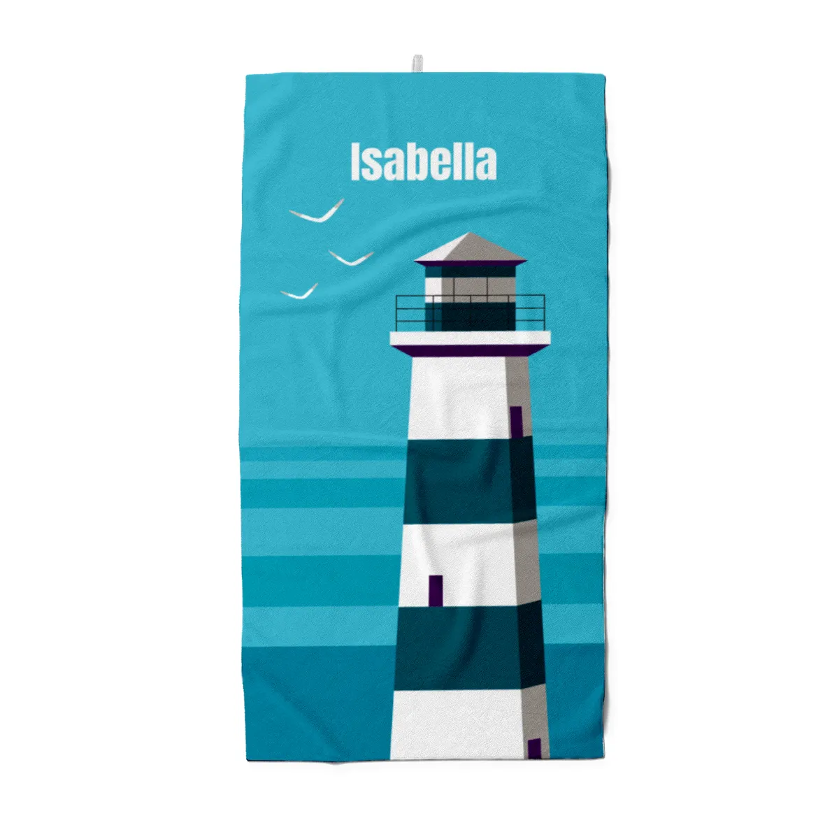 Badetuch Sommer - mit Namen personalisierbar - personalisiertes Namens-Badetuch - Strandtuch mit Wunschtext - Leuchtturm