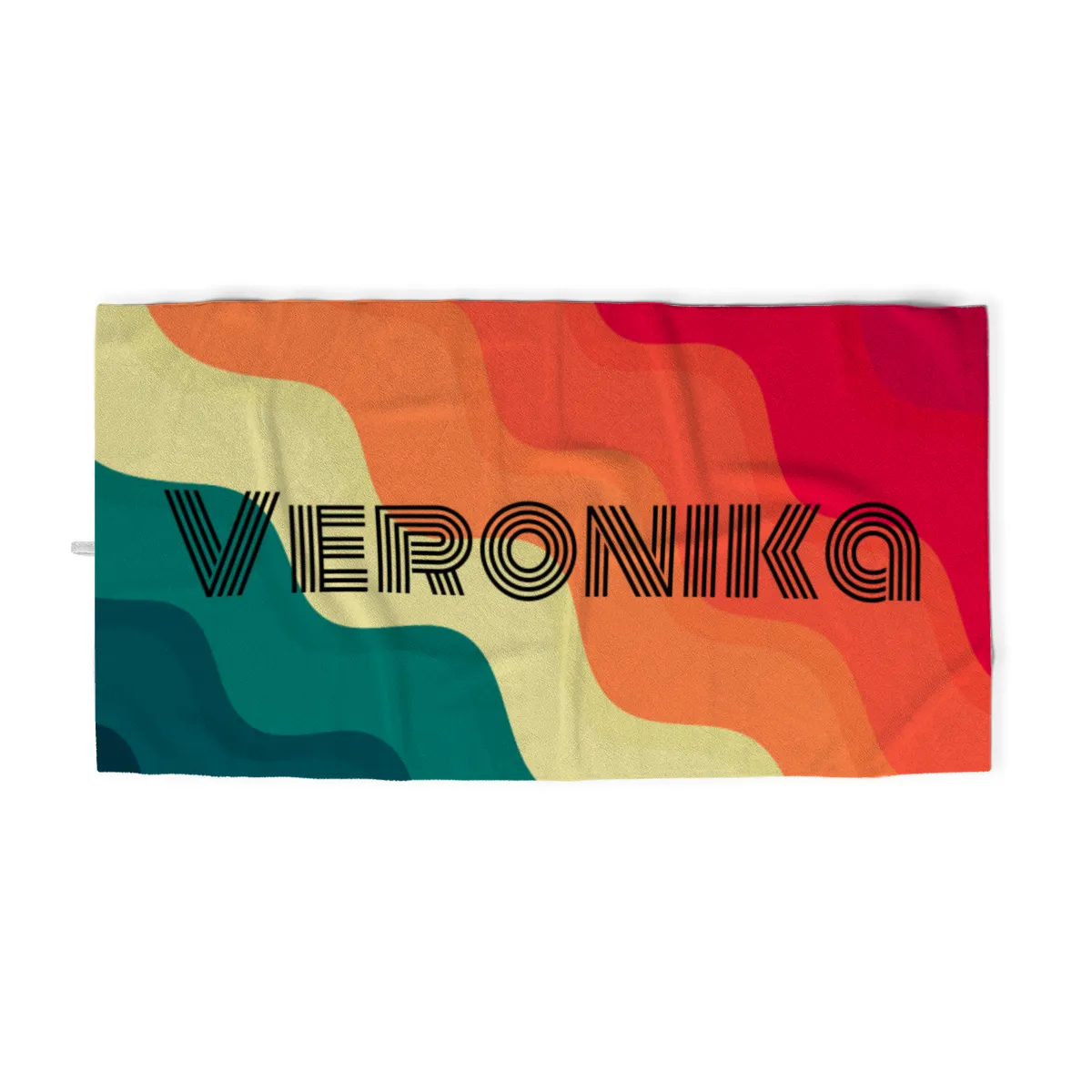 Handtuch Retrolook mit Namen personalisiert - personalisiertes Namenshandtuch - Retro Wellen