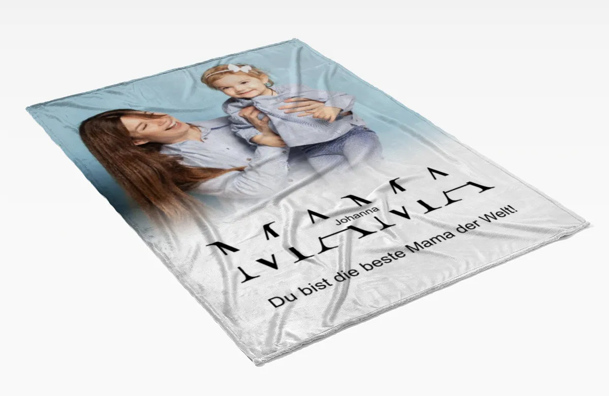 Kuscheldecke Mama 140 x 200 cm - mit Foto und 2 Texten personalisierbar - Fotodecke selbst gestalten - Geschenkidee Muttertag, Geburtstag MAMA white