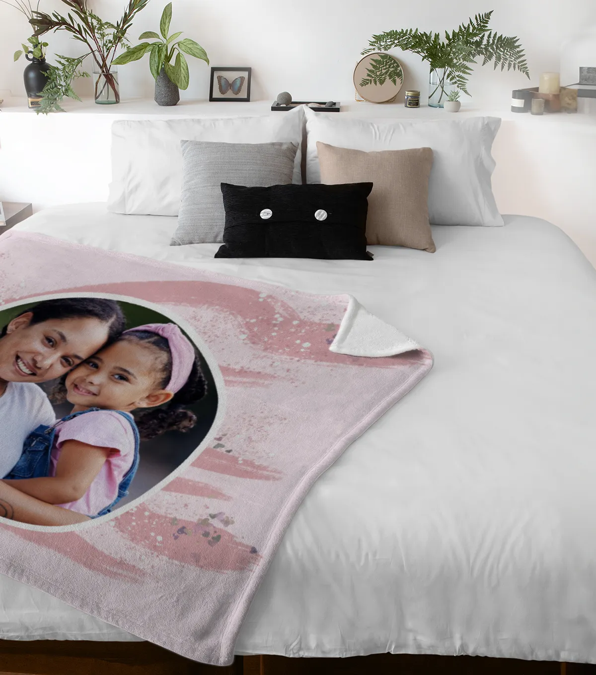Kuscheldecke rosa 140 x 200 cm - mit Foto personalisierbar - Fotodecke selbst gestalten - Geschenkidee Muttertag, Geburtstag - Pinselstriche Hearts rose