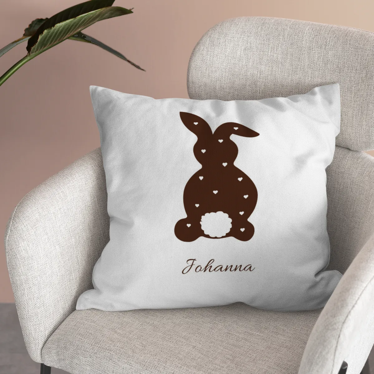 Namenskissen Ostern - Samtkissenbezug Hase Frohe Ostern - mit Namen personalisierbar - Osterdeko - Geschenkidee Ostern Hase Herzen 40 x 40 cm