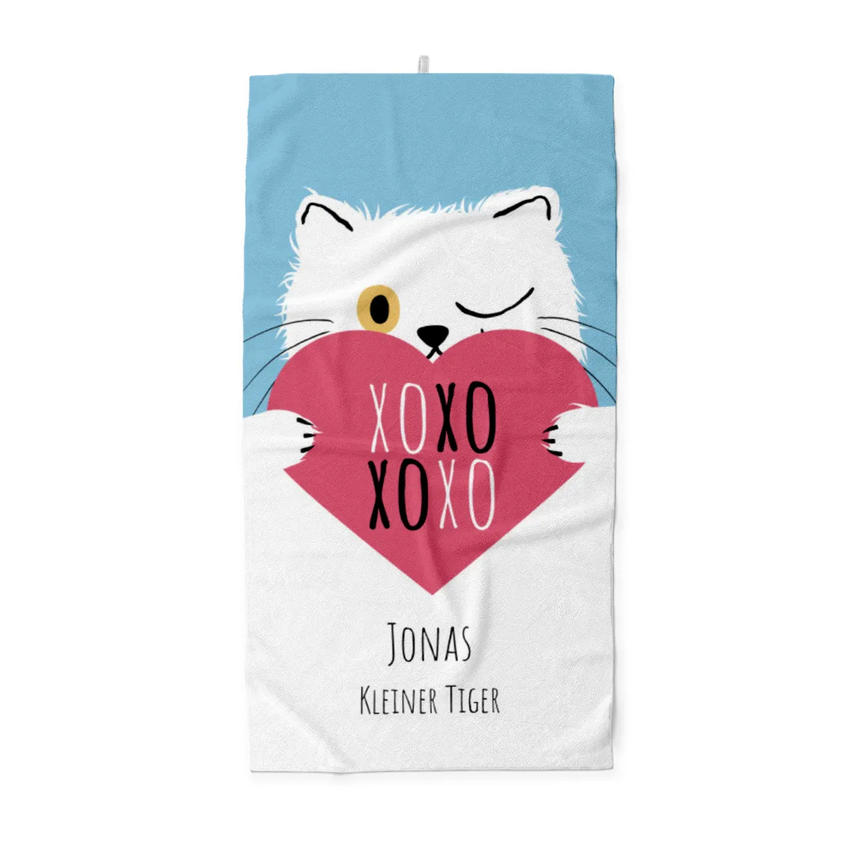 Duschtuch mit Namen personalisierbar - personalisiertes Namens-Duschtuch mit Wunschtext - XOXO Katze