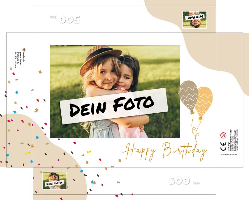 Fotopuzzle mit eigenem Bild - Fotopuzzle selbst gestalten 500 Teile - Schachtel Happy Birthday - 500 Teile Puzzle mit Foto - Geschenk Geburtstag Geburtstag 500 Teile Quer