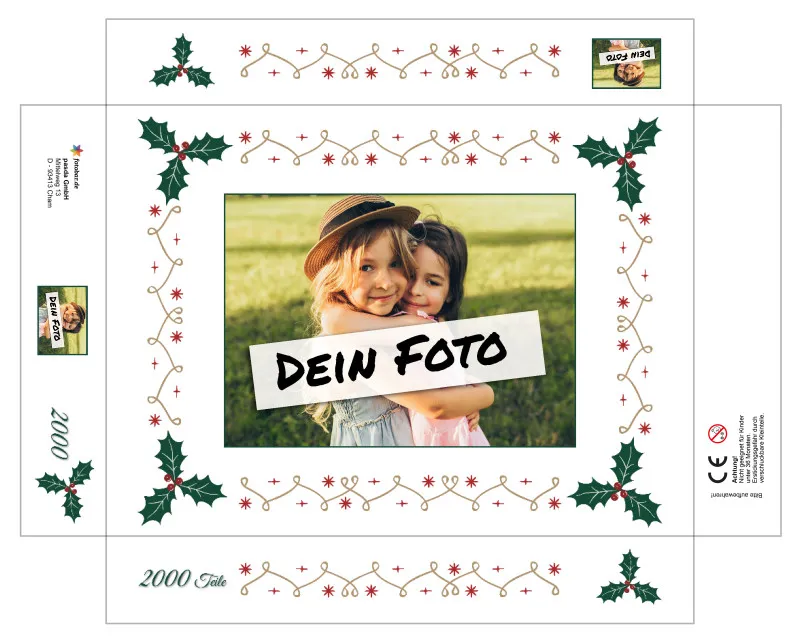 Fotopuzzle mit eigenem Bild - Fotopuzzle selbst gestalten 1000 Teile - Schachtel Weihnachtsbordüre - 1000 Teile Puzzle mit Foto - Geschenk Weihnachten Xmas2 1000 Teile Quer