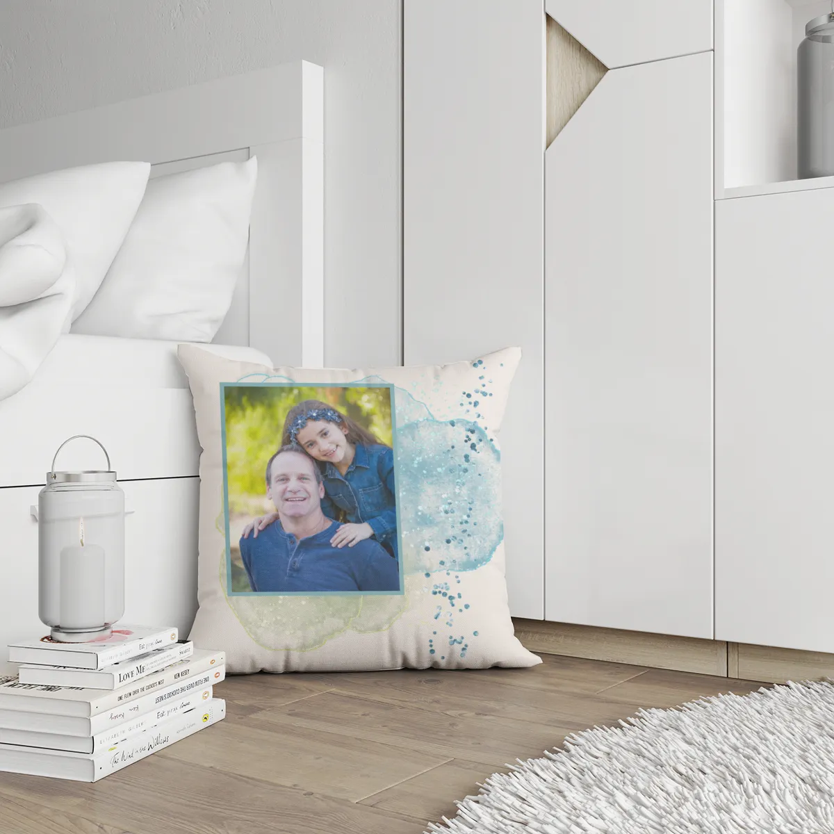 Personalisiertes Fotokissen - Vorderseite mit Foto personalisierbar - Samtkissenbezug Papa Substantiv - Geschenk Vatertag