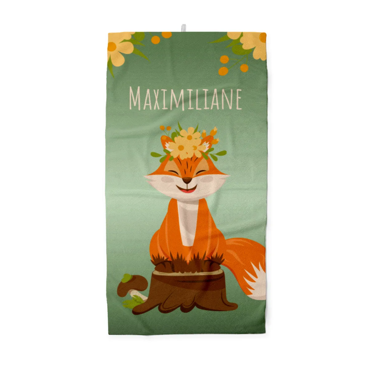 Badetuch Waldtiere mit Namen personalisierbar - personalisiertes Namens-Strandtuch - Kinderbadetuch mit Wunschtext - Fuchs