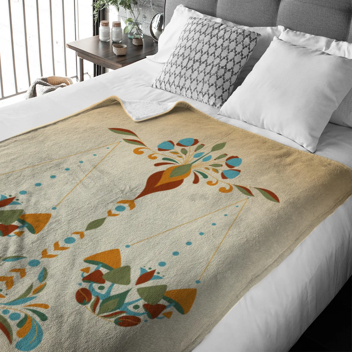 Sternzeichen Wohndecke Wassermann floral mit Namen personalisierbar