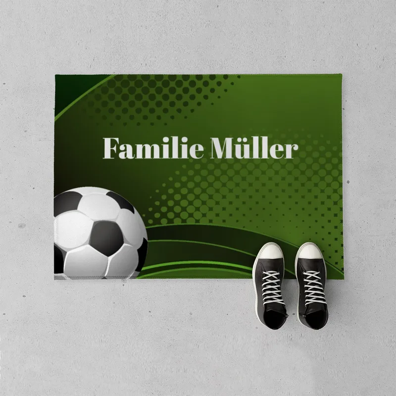Fußmatte mit Namen personalisierbar - Geschenkidee Einzug, Geburtstag, Hobby - Fussmatte mit Namen - Motiv Fußball 70 x 50 cm