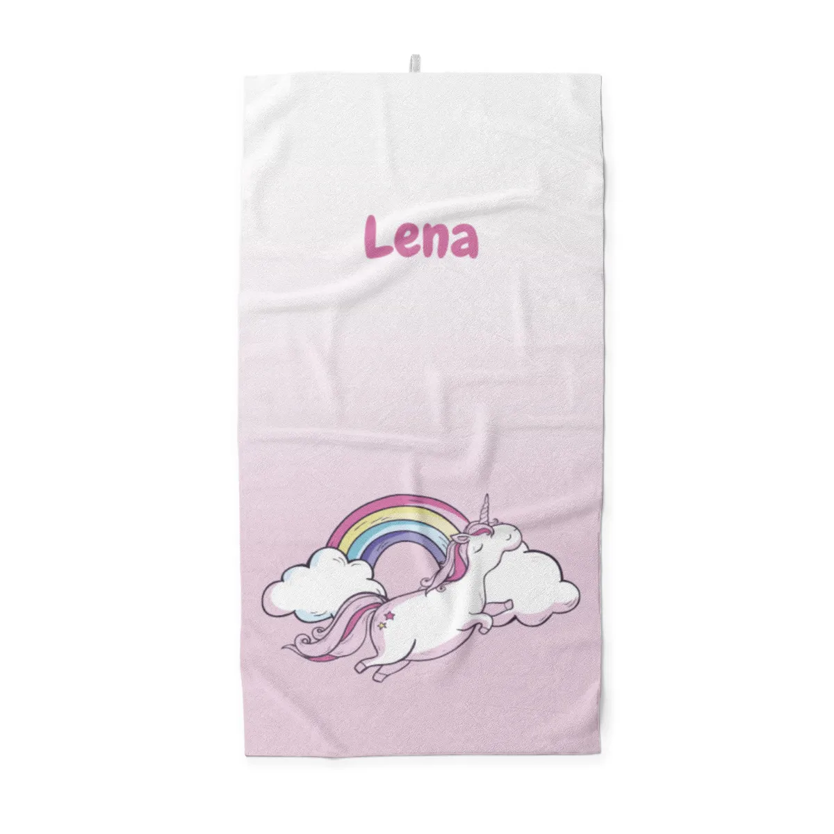 Duschtuch mit Namen personalisierbar - personalisiertes Namens-Duschtuch mit Wunschtext - Einhornwolken