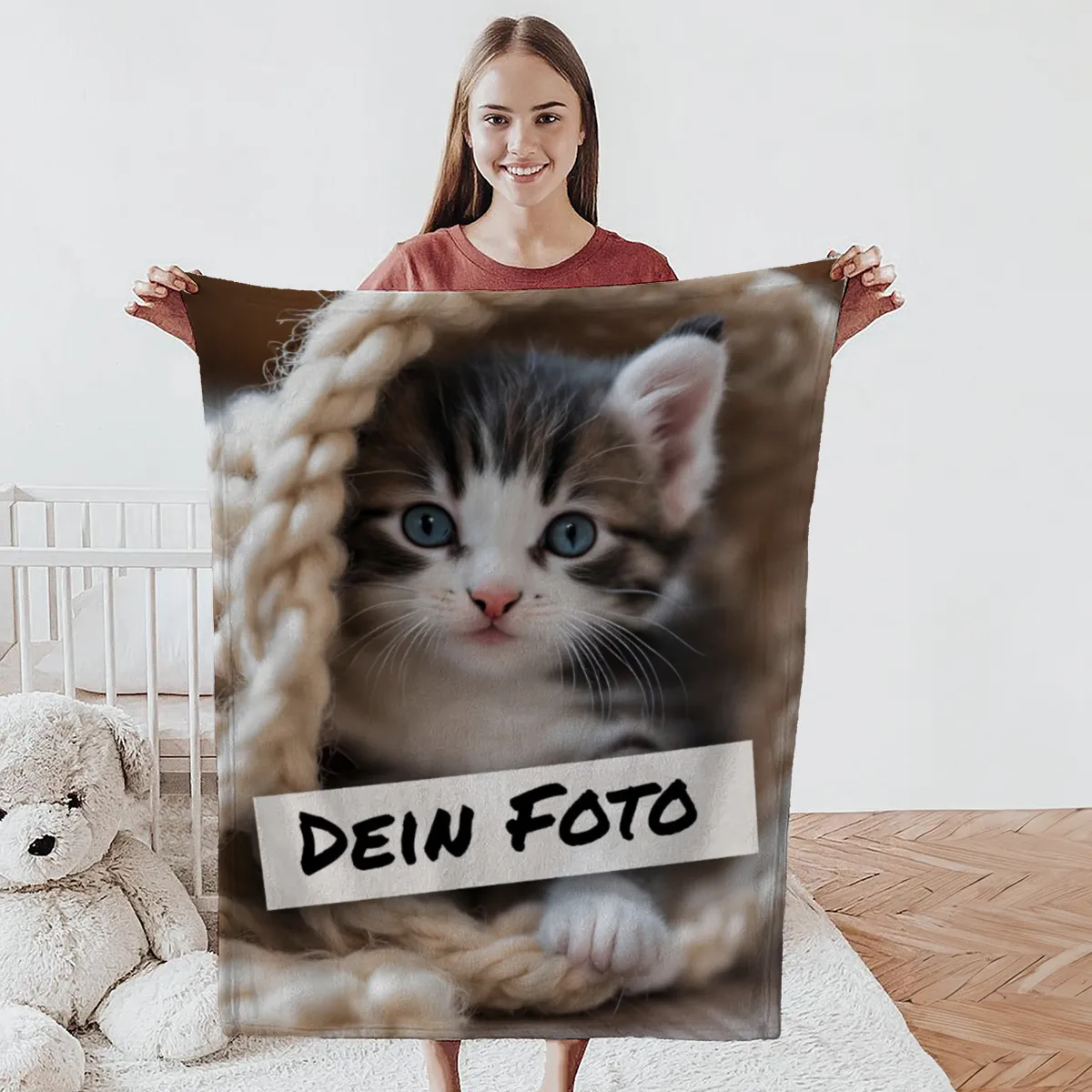 Personalisierte Kuscheldecke mit Foto - personalisierte Fotodecke - Kuscheldecke mit Ihrem Bild - Fotodecke selbst gestalten - Decke Querformat 200 x 140 cm 1 Foto Design 200 x 140 cm