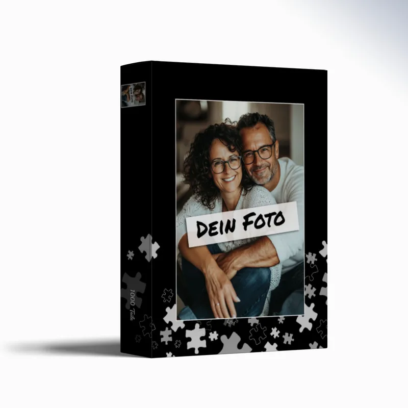 Fotopuzzle mit eigenem Bild - Puzzle selbst gestalten 1000 Teile Quer - Schachtel Puzzleteile schwarz - mit Foto personalisiert - Geschenk Geburtstag