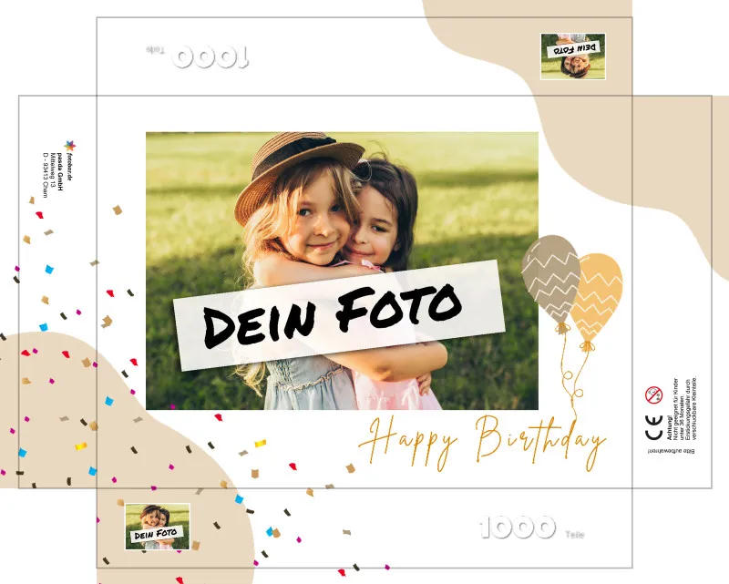 Fotopuzzle mit eigenem Bild - Fotopuzzle selbst gestalten 500 Teile - Schachtel Happy Birthday - 500 Teile Puzzle mit Foto - Geschenk Geburtstag Geburtstag 500 Teile Quer