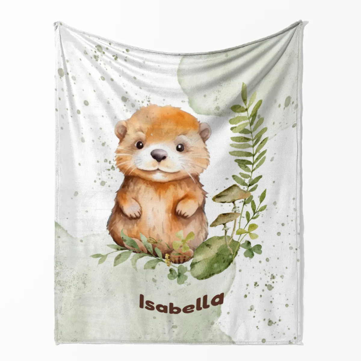 Wohndecke mit Namen personalisierbar, Kuscheldecke, Namensdecke mit Tiermotiv, Geschenkidee Geburtstag Motiv Kleiner Otter 140 x 200 cm