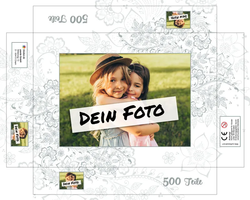 Fotopuzzle mit eigenem Bild - Fotopuzzle selbst gestalten 2000 Teile - Schachtel Floral Ornaments - Puzzle mit Foto personalisiert - Geschenk Geburtstag, Hochzeit Floral Ornaments 2000 Teile Quer