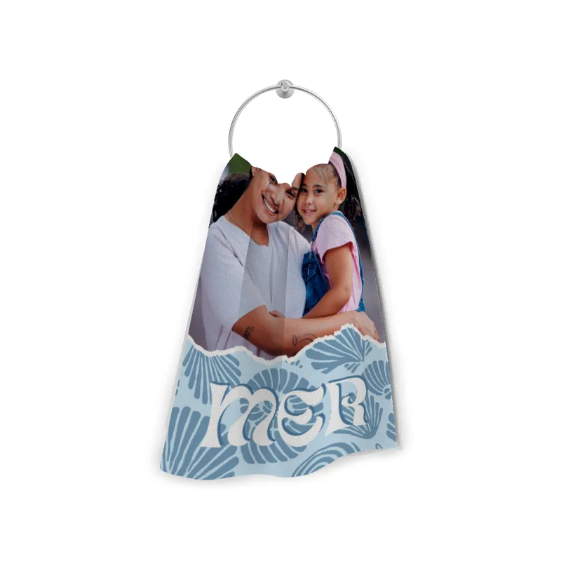 Strandtuch blau Sommer - mit Foto personalisierbar - Foto-Badetuch im Muscheldesign - Muscheln blau