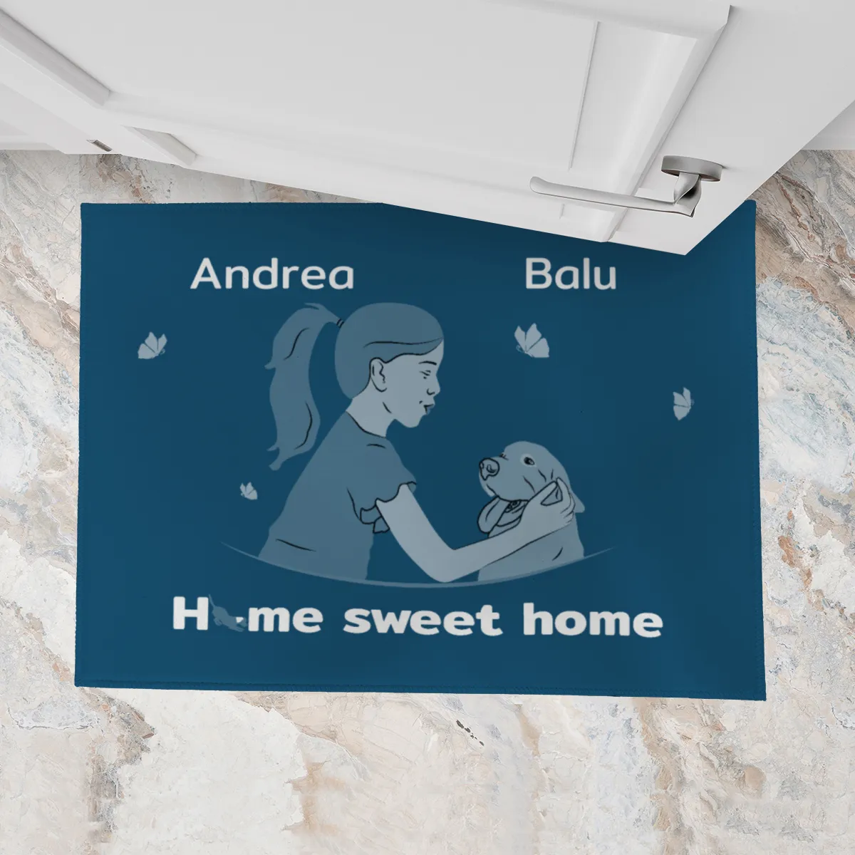 Personalisierte Fußmatte Pärchen mit Hund und Katze schwarz 70 x 50 cm