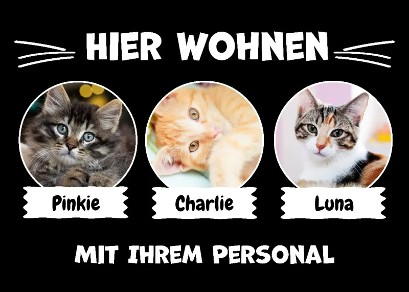 Spruch-Fußmatte Hier wohnt 1 Katze mit Personal - personalisiert mit Foto und Name - Geschenkidee für Katzenhalter, Haustierbesitzer
