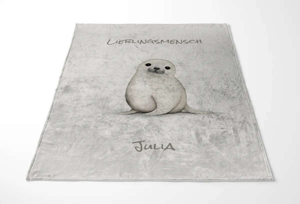 Kuscheldecke Kleine Robbe beige 140 x 200 cm