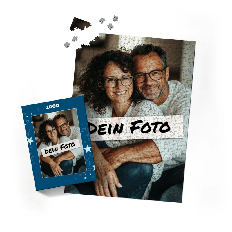 Fotopuzzle mit eigenem Foto - Puzzle selbst gestalten 2000 Teile Hochformat - Schachtel Sterne - mit Foto personalisiert - Geschenk Weihnachten