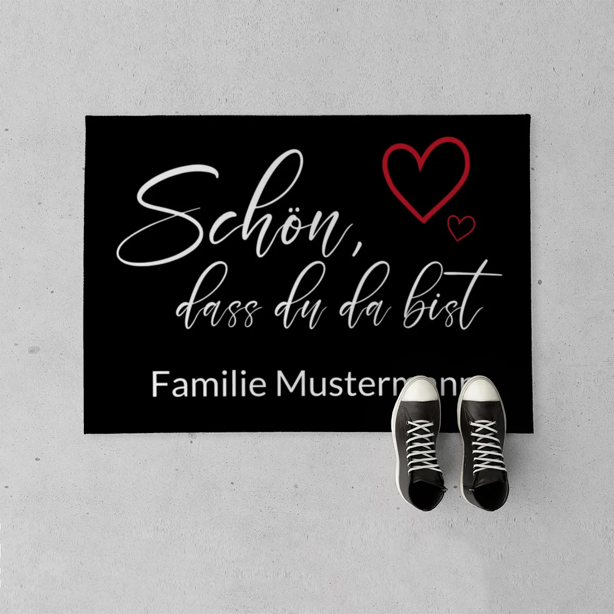 Spruch-Fußmatte Schön,dass du da bist - mit Namen personalisierbar - Geschenkidee Einzug, Geburtstag, Richtfest - Fussmatte mit Namen - Motiv Schön Herzen 70 x 50 cm
