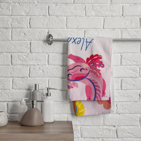 Duschtuch mit Namen personalisierbar - personalisiertes Namens-Duschtuch mit Wunschtext - Axolotls