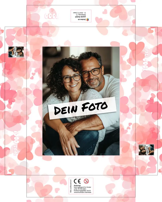 Fotopuzzle mit eigenem Bild - Fotopuzzle selbst gestalten 1000 Teile - Schachtel Herzen rosa - Puzzle mit Foto personalisiert - Geschenk Valentin Herzen rosa 1000 Teile Quer