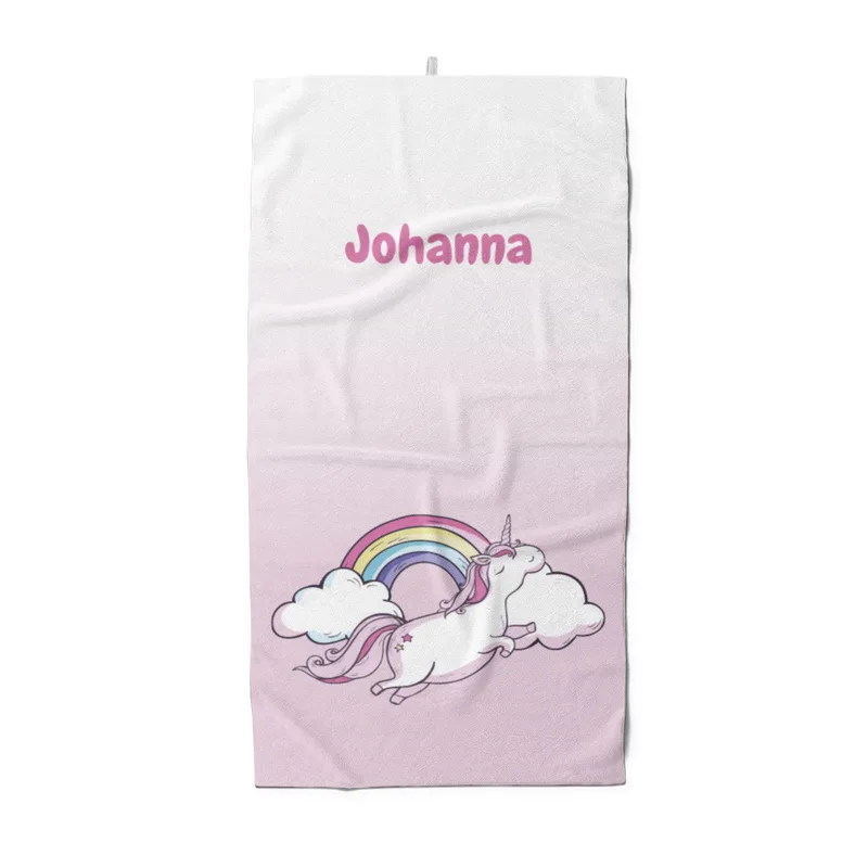 Badetuch mit Namen personalisierbar - personalisiertes Namens-Badetuch - Strandtuch mit Wunschtext - Einhornwolken
