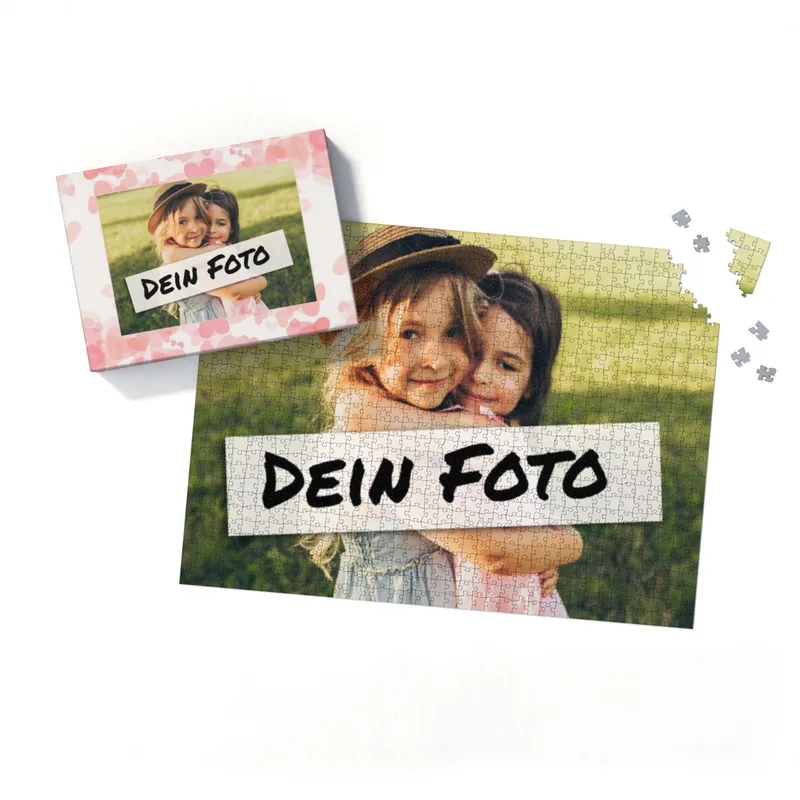 Fotopuzzle mit eigenem Bild - Fotopuzzle selbst gestalten 1000 Teile - Schachtel Herzen rosa - Puzzle mit Foto personalisiert - Geschenk Valentin Herzen rosa 1000 Teile Quer