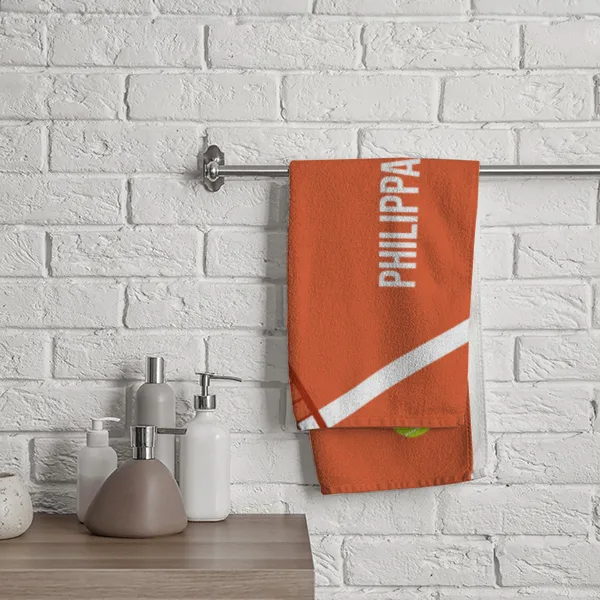Badetuch Sport - mit Namen personalisierbar - personalisiertes Namens-Badetuch - Strandtuch mit Wunschtext - Tennis orange