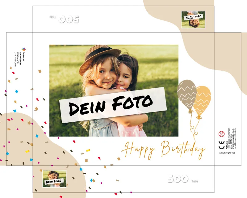 Fotopuzzle mit eigenem Bild - Fotopuzzle selbst gestalten 500 Teile - Schachtel Happy Birthday - 500 Teile Puzzle mit Foto - Geschenk Geburtstag Geburtstag 500 Teile Quer