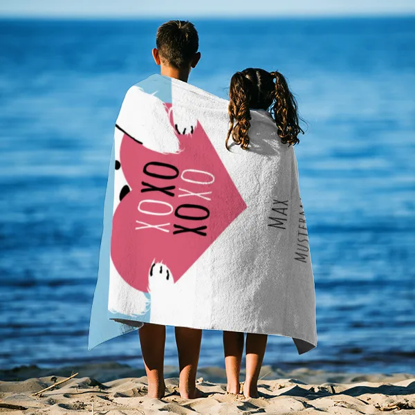 Duschtuch mit Namen personalisierbar - personalisiertes Namens-Duschtuch mit Wunschtext - XOXO Katze