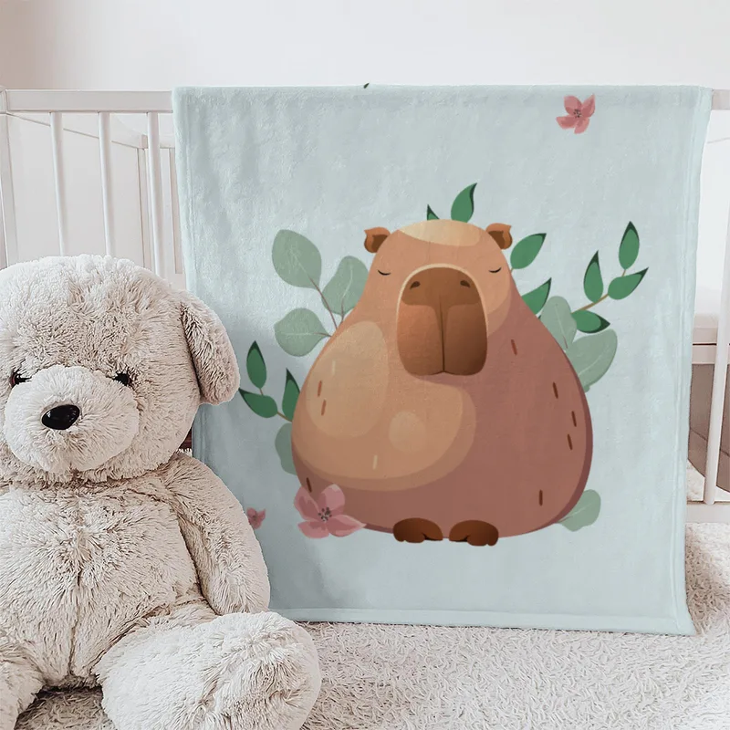 Wohndecke mit Namen personalisierbar, Kuscheldecke, niedliche Namensdecke mit Capybara, Geschenkidee Geburtstag Motiv Capy Wintermütze 140 x 200 cm
