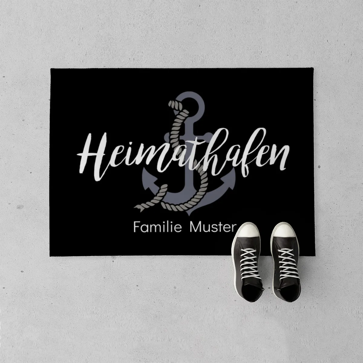 Fußmatte personalisiert Heimathafen - Geschenkidee für Familie, Küstenliebhaber, zum Einzug - Fussmatte mit Namen bedruckt Heimathafen 70 x 50 cm