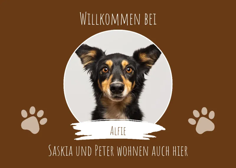 Fußmatte Willkommen mit Pfotenabdrücken personalisiert mit Foto und Text - Geschenkidee für Familie, Paare, zum Einzug - Türvorleger mit Bild und Namen bedruckt Willkommen Pfoten 1Bild-3Texte 70 x 50 cm
