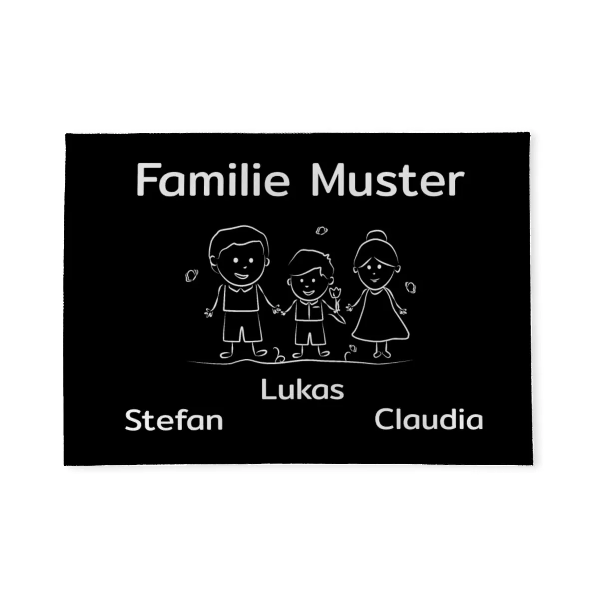 Personalisierte Fußmatte Pärchen mit Hund und Katze schwarz 70 x 50 cm