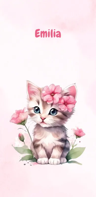Handtuch mit Namen personalisierbar - personalisiertes Namens-Handtuch mit Wunschtext - Katze rosa