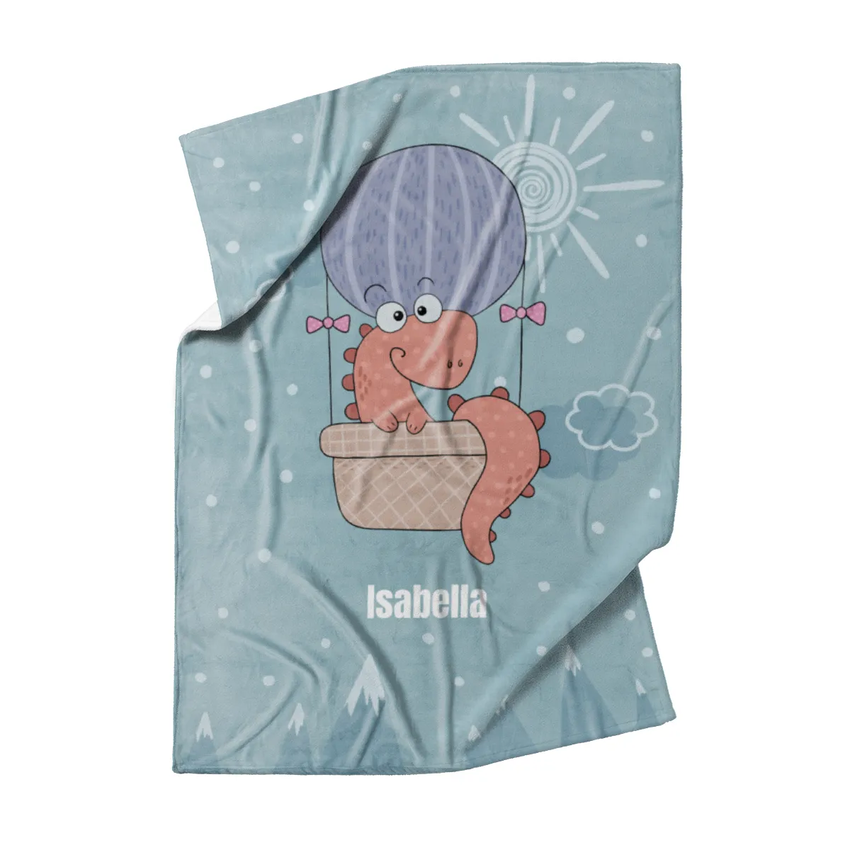 Babydecke mit Namen personalisierbar, Kuscheldecke, Namensdecke mit niedlichem Tiermotiv, Geschenkidee Geburtstag Motiv Luftfahrer Dino 75 x 100 cm