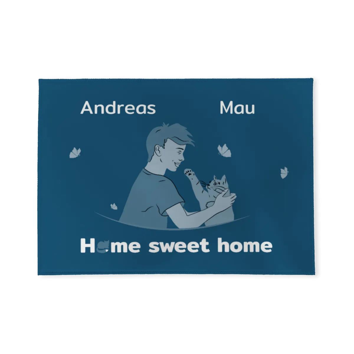 Personalisierte Fußmatte Pärchen mit Hund und Katze schwarz 70 x 50 cm