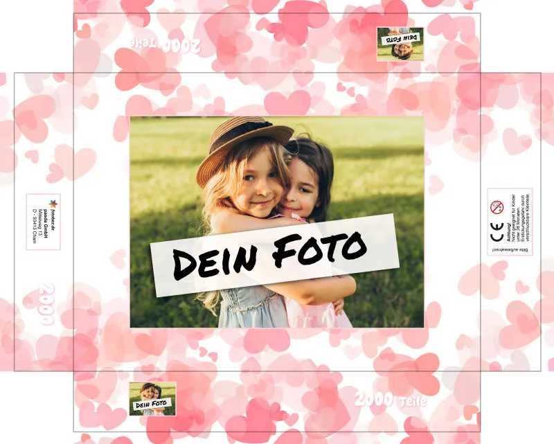 Fotopuzzle mit eigenem Bild - Fotopuzzle selbst gestalten 1000 Teile - Schachtel Herzen rosa - Puzzle mit Foto personalisiert - Geschenk Valentin Herzen rosa 1000 Teile Quer