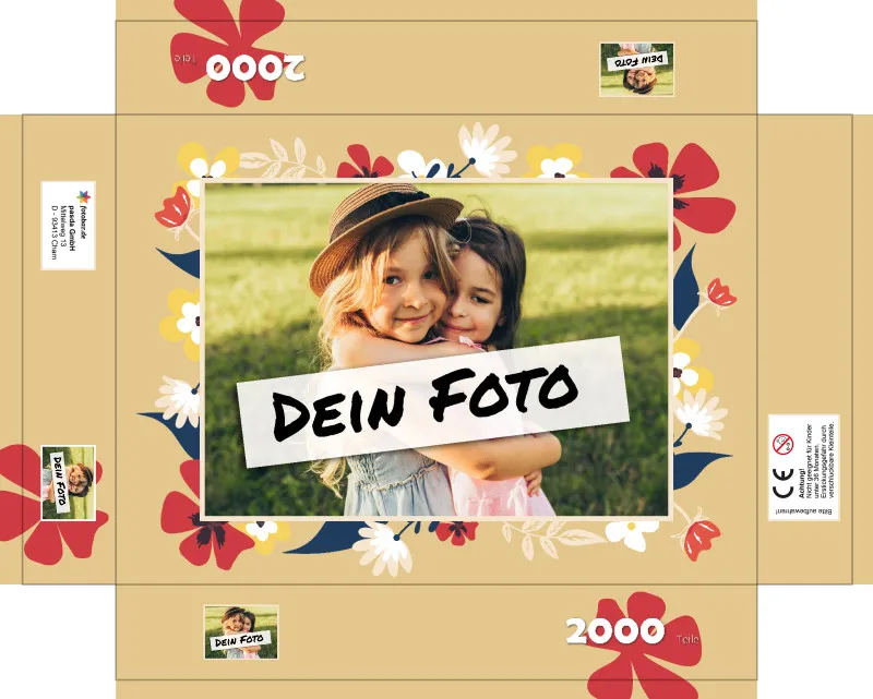 Fotopuzzle mit eigenem Bild - Puzzle selbst gestalten 2000 Teile Querformat - Schachtel Flowers - mit Foto personalisiert - Geschenk Geburtstag, Muttertag