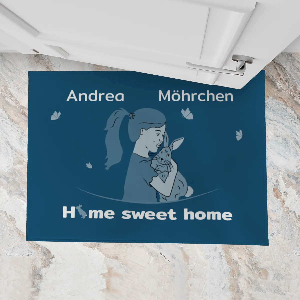 Personalisierte Fußmatte Pärchen mit Hund und Katze schwarz 70 x 50 cm