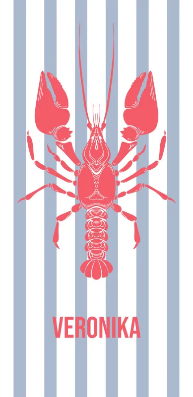 Badetuch blau gestreift mit Hummer - mit Namen personalisierbar - personalisiertes Namens-Badetuch - Strandtuch mit Wunschtext - Lobster blau