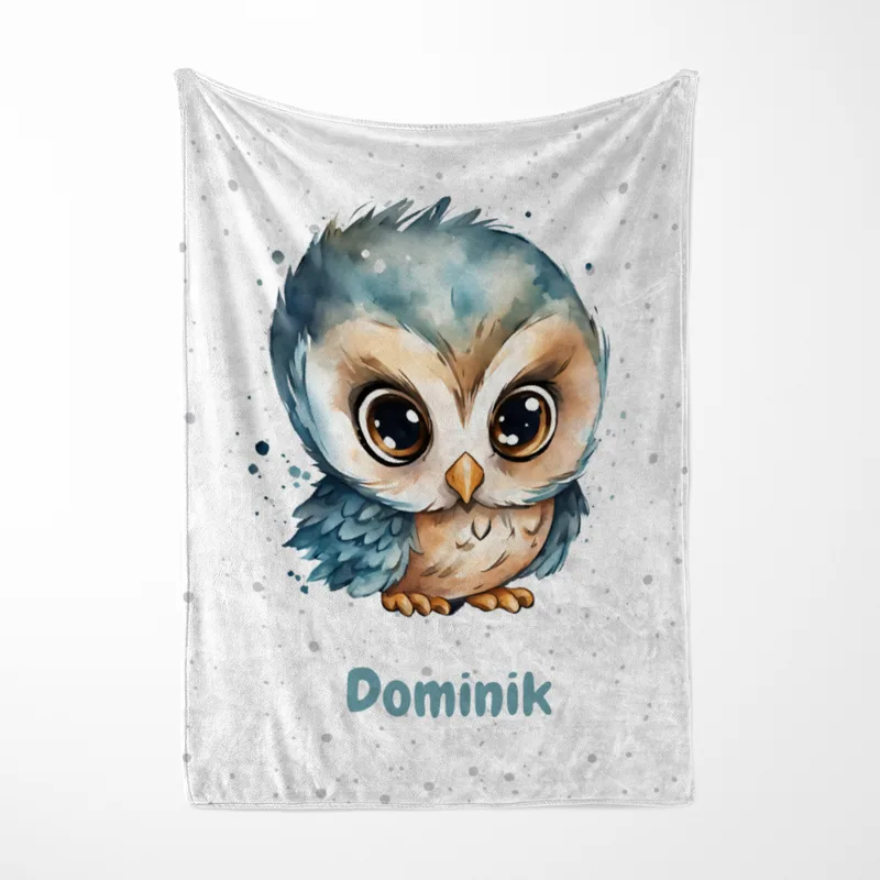Personalisierte Kuscheldecke mit niedlicher Eule - Decke 75 x 100 cm mit Namen personalisierbar - Geschenkidee Baby - Geschenkidee Geburt Eule 75 x 100 cm